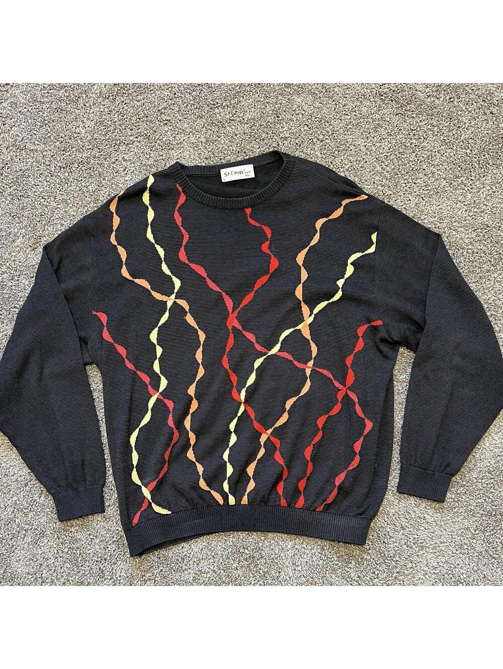 Vintage St. Croix Abstract Knit Sweater Long Sleeve Mens XXL Cosby Grandpa-core